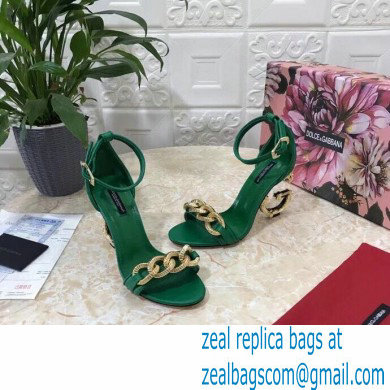 Dolce  &  Gabbana Heel 10.5cm Leather Chain Sandals Green with Baroque D & G Heel 2021